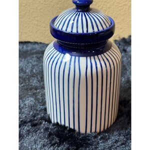 La Cucina Collection Blue & White Ceramic Jar With Lid  Striped White And Blue